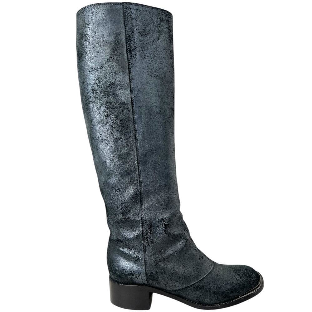 DEVI KROELL Leather Knee High Riding Boots Metallic Black W's Sz. 36.5 EU / US 6